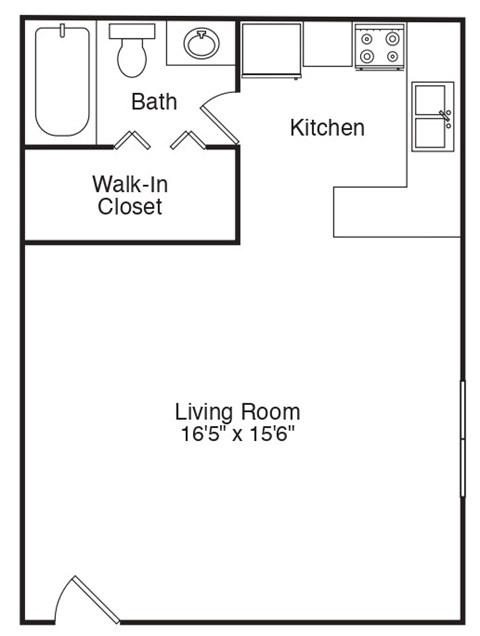 Floor plan for studio, 1 bath, 448 sqft